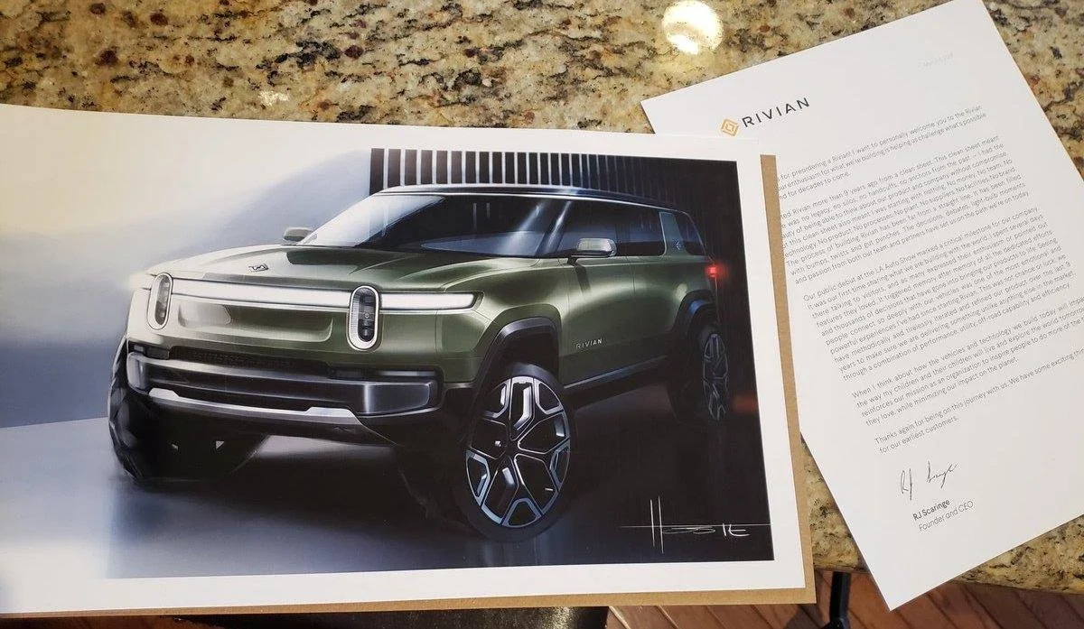 Rivian R1S design sketch print with personal letter for early customers