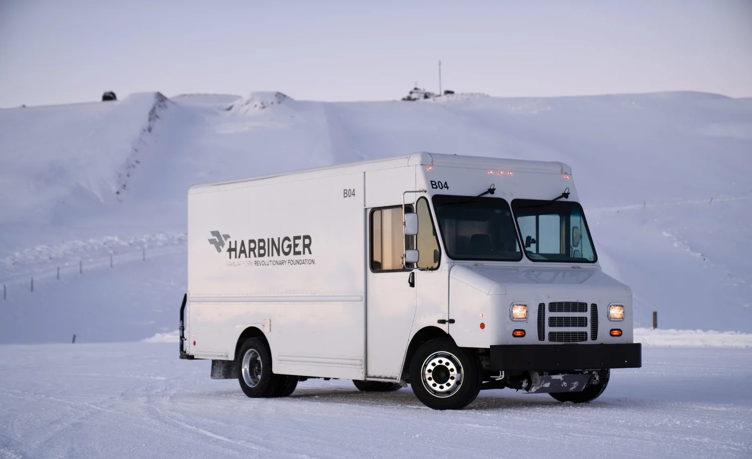 Harbinger Motors Commercial EV Truck Driving On Snowy Test Track