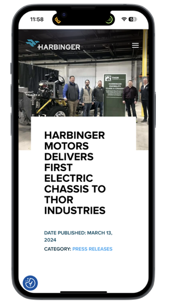 Press release: Harbinger Motors delivers first electric chassis to Thor Industries