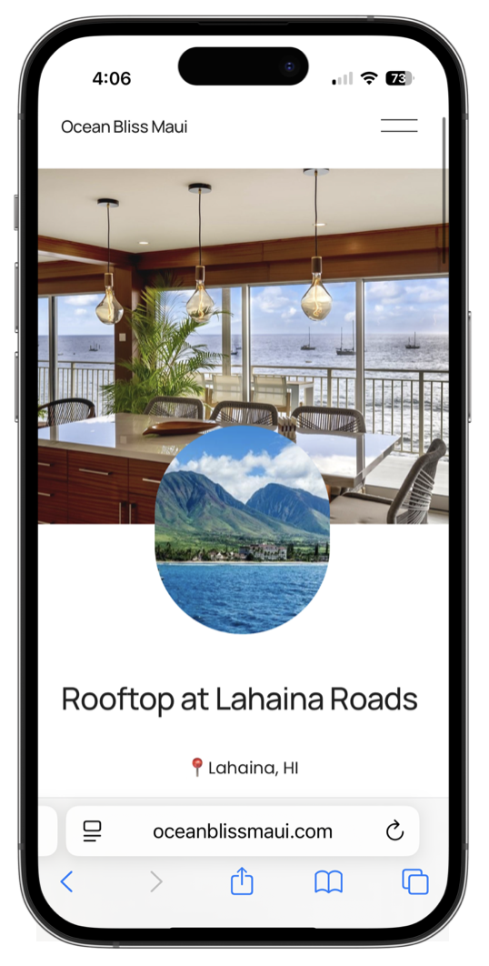 Ocean Bliss Maui website design — Maui luxury property rental