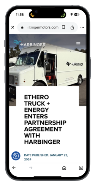 Press release: Ethero Truck + Energy enters partnership agreement with Harbinger