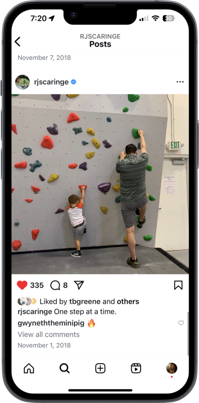 Instagram post of the Rivian office climbing wall