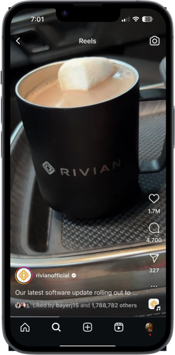 Rivian Instagram reel announcing the Camp Mode update