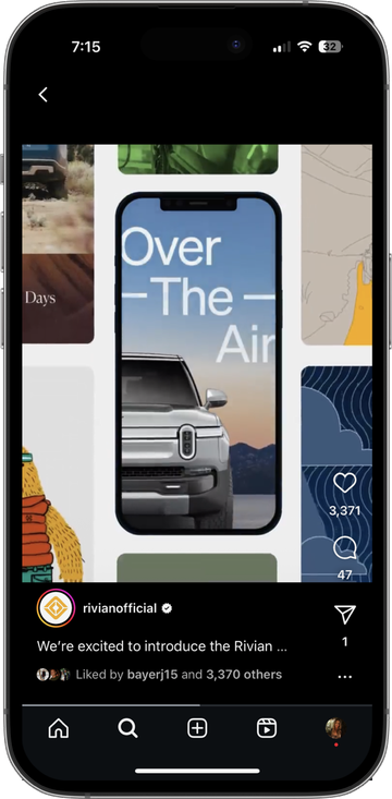 Rivian Instagram post introducing Over-The-Air updates