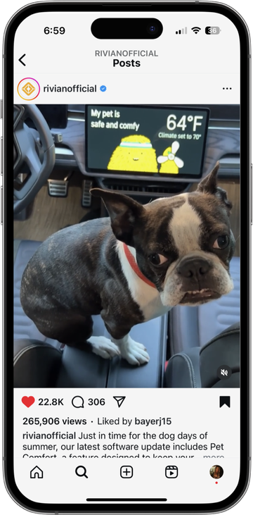 Rivian Instagram post introducing Pet Comfort