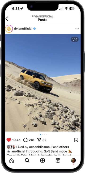 Rivian Instagram post introducing Soft Sand Mode